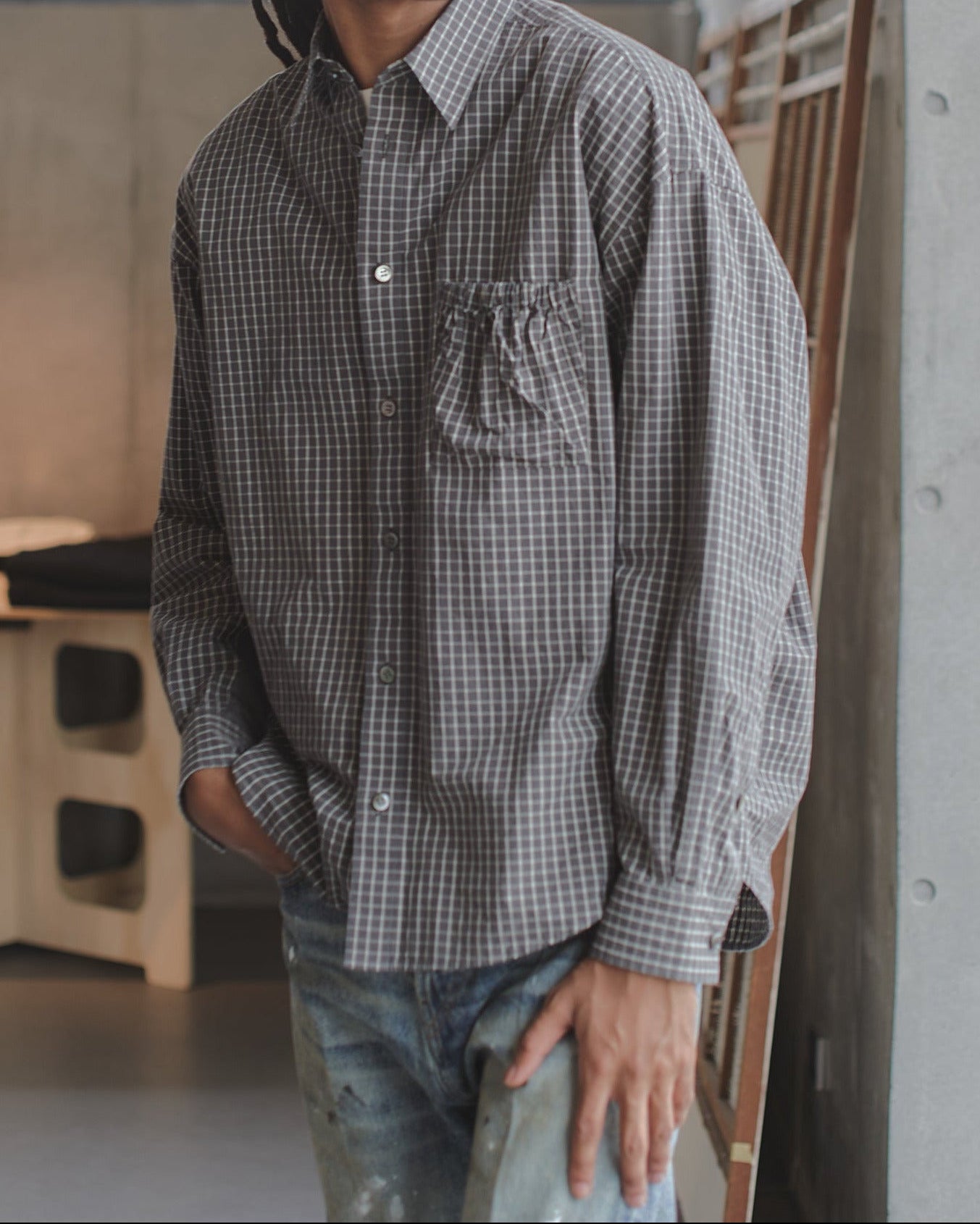 RESH-027 | WRIST PATCH SLOUCH SHIRT "CHECK"