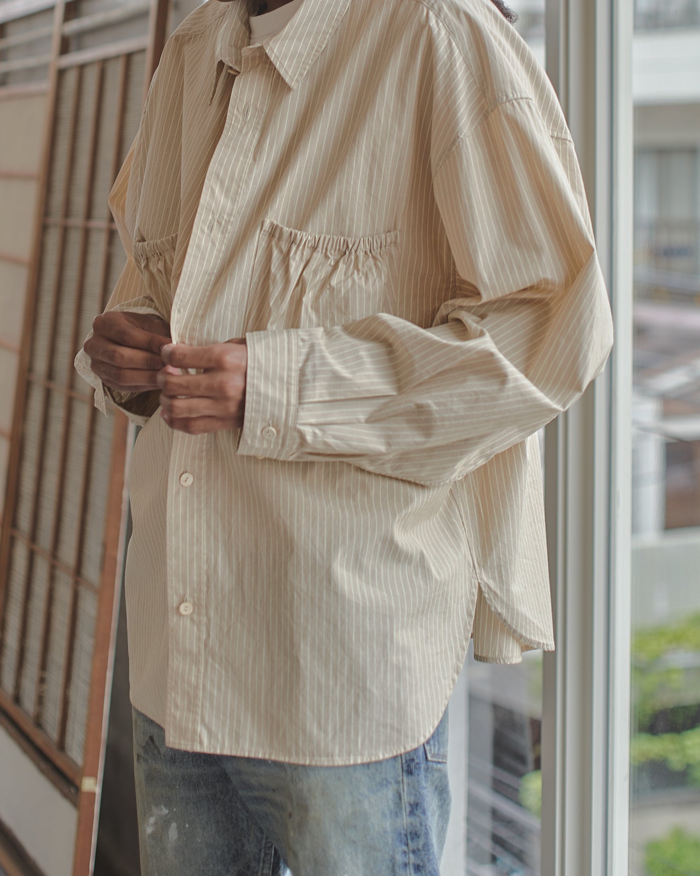 RESH-028 | WRIST PATCH WIDE SHIRT "STRIPE"